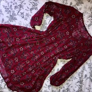 AEO Red Floral Long Sleeve Peasant Dress